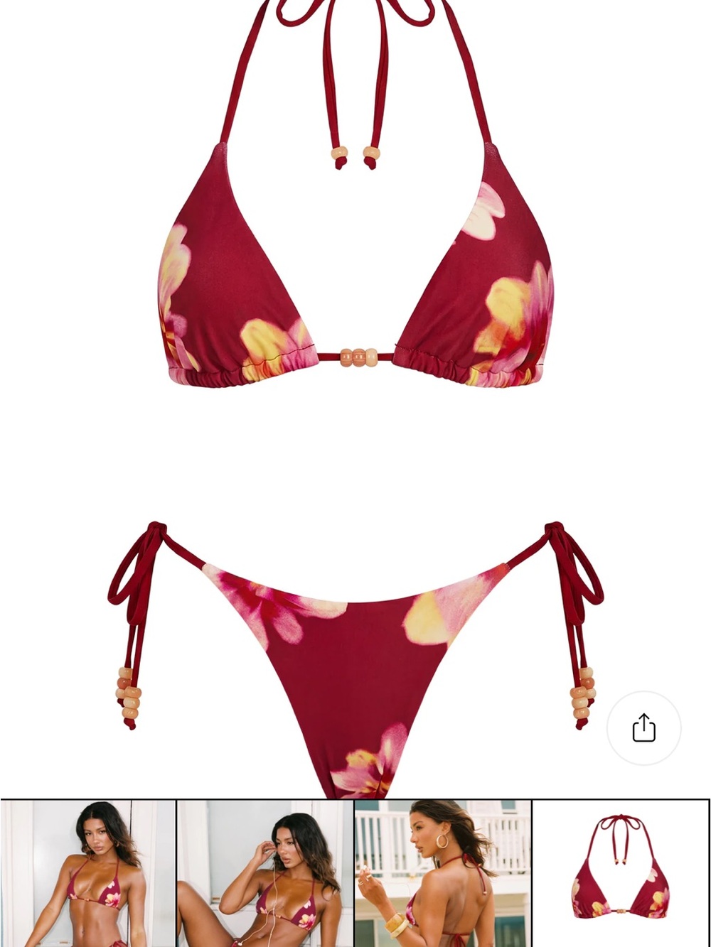 Princess Polly Red Floral Tie-Side Bikini Set